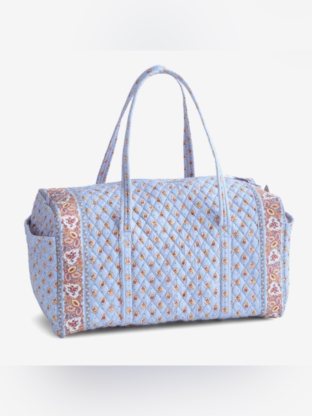 Vera Bradley Large Original Duffel Blue Leaf Premium Cotton Weekender - Picture 2 of 11